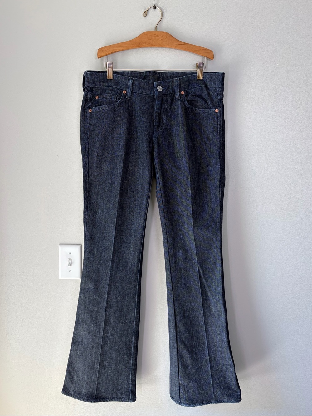 7 For All Mankind Dark Wash “A” Pocket Wide Leg Flare Jeans